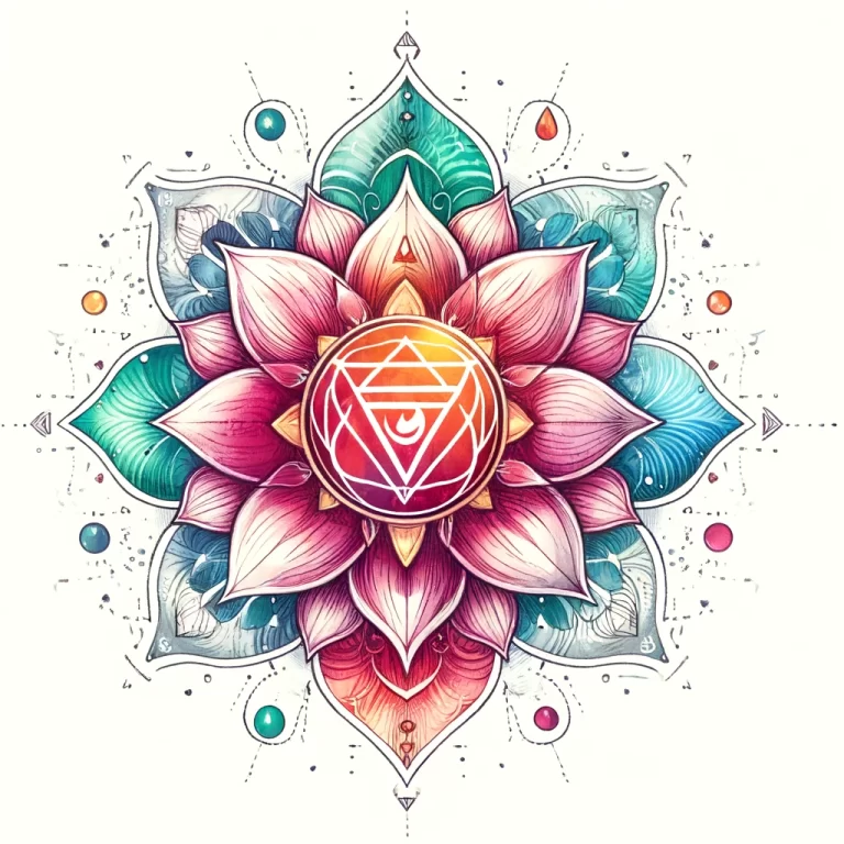 DALL·E 2024-04-28 19.36.36 - A drawn-style representation of the Anahata chakra, the heart chakra, depicted with a vibrant and artistic design on a white background